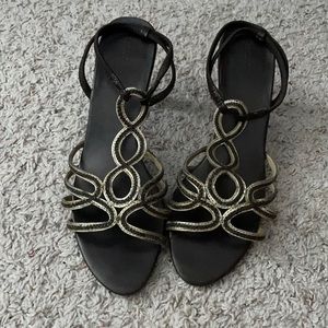 Fiona sandal heels, size 9, brown with gold.